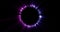 Purple and blue shiny circle on a dark background. Glitter emitting light. Shining object with glitter. Smooth animation.