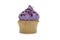 Purple blueberry cupcake isolated on white
