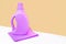 Purple bottle is standing on a purple bright rag for cleaning against a orange wall