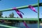 Purple bracelets tied to a bridge in memory of the victims of gender based violence on International Women's Day.