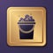 Purple Bucket with soap suds icon isolated on purple background. Bowl with water. Washing clothes, cleaning equipment