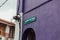 Purple Building Wall with Street Name from Street Food of George Town. Penang, Malaysia