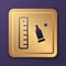 Purple Bullet casing as a piece of evidence placed with forensic ruler for documentation icon isolated on purple