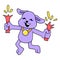 Purple bunny celebrating new year holding fireworks, doodle icon image kawaii