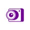 Purple camera icon. Vector illustration on blank background.