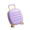 Purple cartoon luggage on white empty background, concept of traveling