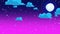 Purple cartoon sky with blue clouds and moon in night