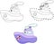 Purple cartoon steamer. Vector illustration. Coloring and dot to