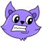 Purple cat head emoticon with greggy face, doodle icon image