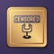Purple Censored stamp icon isolated on purple background. Gold square button. Vector