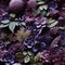 Purple ceramic flowers with green leaves in intricate composition (tiled)