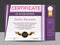 Purple certificate of achievement or diploma. Reward sport. Winning the competition. Award winner. Vector