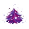 Purple Christmas white fir tree with colorful snow. Violet crazy Spruce isolated on white background