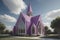 a purple church with a blue sky in the background. generative ai