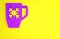 Purple Coffee cup with snowflake icon isolated on yellow background. Tea cup. Hot drink coffee. Merry Christmas and