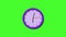 Purple color counting down 3d wall clock on green background