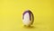 Purple color paint flowing on white egg