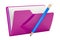 Purple computer folder icon with pencil, 3D rendering