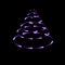 Purple cone made by flying glowing fireflies, modern christmas tree, dark background