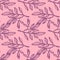 Purple contoured branches with foliage. Pink background. Floral simple backdrop