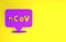 Purple Corona virus 2019-nCoV on location icon isolated on yellow background. Bacteria and germs, cell cancer, microbe