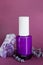 Purple cosmetic glass bottle mockup