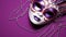 Purple costume, mask, elegance, mystery, Mardi Gras, feather, fashion generated by AI