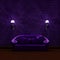 Purple couch with sconces