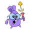 Purple creature with glasses playing with fireworks, doodle icon image kawaii