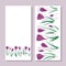 Purple crocuses spring wild flowers botanical card template set