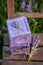 Purple cube of lavender soap in summer garden