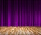 Purple curtain and wooden floor interior background