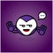 Purple and cute robot cartoon character emoticon. peace doodle of simple monster icon