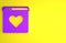 Purple Dating app online laptop concept icon isolated on yellow background. Female male profile flat design. Couple