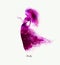 Purple decorative composition with girl. Magenta blots formed abstract woman figure.