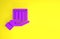 Purple Delivery hand with cardboard boxes icon isolated on yellow background. Door to door delivery by courier