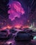 Purple Destroyed City filled with cars illustration art