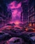 Purple Destroyed City filled with cars illustration art