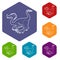 Purple dinosaur icons vector hexahedron