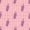 Purple doodle candles seamless pattern in hand drawn style. Pink chequered background