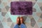 Purple Door mat with Brown shoes Welcome entry designer doormat