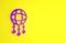 Purple Dream catcher with feathers icon isolated on yellow background. Minimalism concept. 3d illustration 3D render