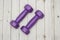 Purple dumbbells on the floor