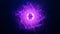 Purple energy sphere with glowing bright particles, atom with electrons