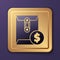 Purple Envelope with coin dollar symbol icon isolated on purple background. Salary increase, money payroll, compensation