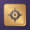 Purple Eye scan icon isolated on purple background. Scanning eye. Security check symbol. Cyber eye sign. Gold square