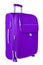 Purple fabric travel suitcase with zipper, handle, lock white background isolated close up side view,