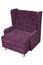 Purple fabric upholstered single seater armchair, isolated on white background.