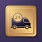 Purple Fast round the clock delivery by car icon isolated on purple background. Gold square button. Vector. Illustration