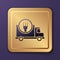 Purple Fast round the clock delivery by car icon isolated on purple background. Gold square button. Vector Illustration